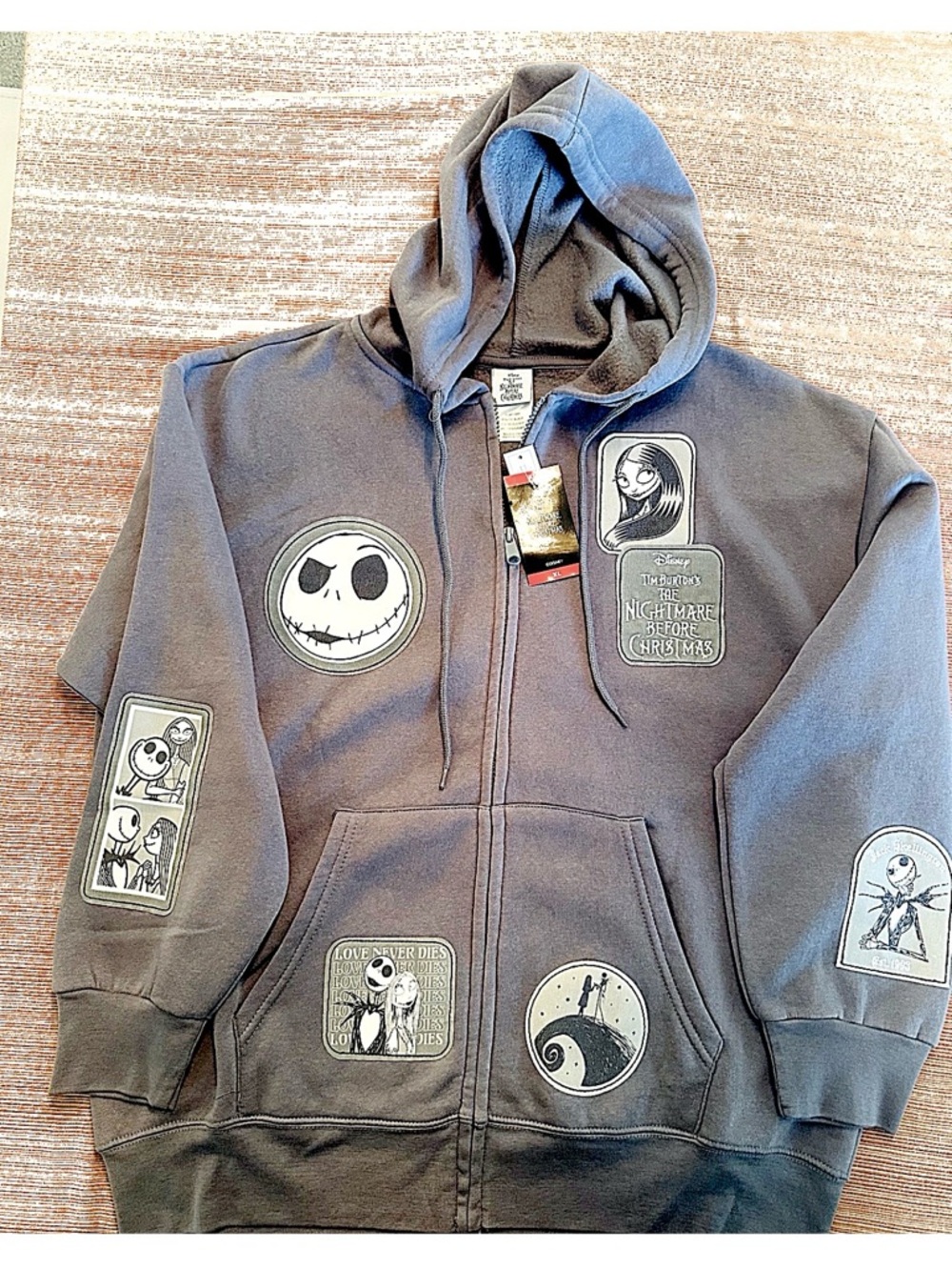 Disney The Nightmare Before Christmas Gray Hooded Zip Puffer Jacket